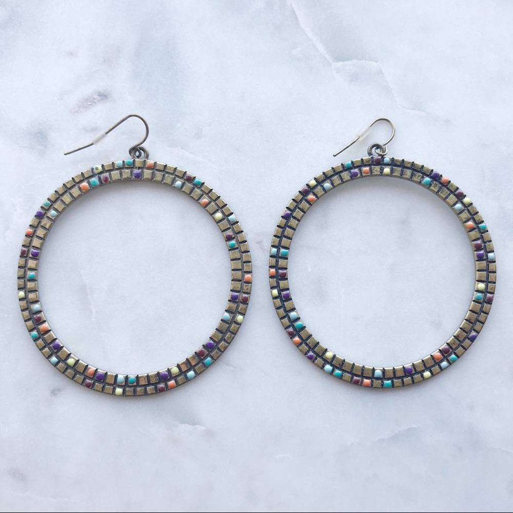 Anthropologie Gold Metal Circle Hoop Earrings